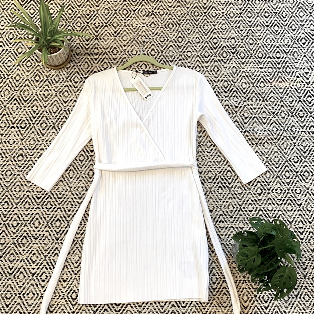 White mock wrap dress
